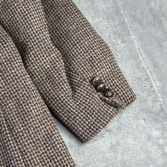 Harris Tweed Blazer Mens 46L Brown Houndstooth Check Scottish Wool Tailored USA - Picture 16 of 16